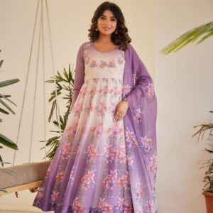 Chiffon Lavender Anarkali Flared Kurti with pants