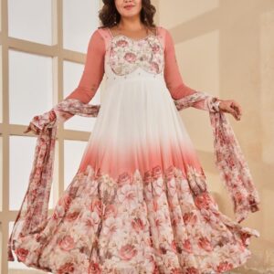 Chiffon Pink Anarkali Style Suit with palazzo