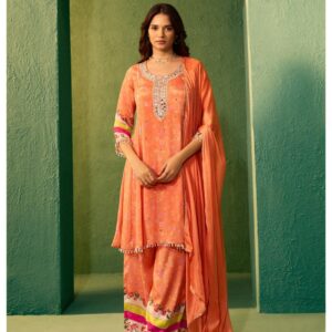 Orange short kurti with plazzo